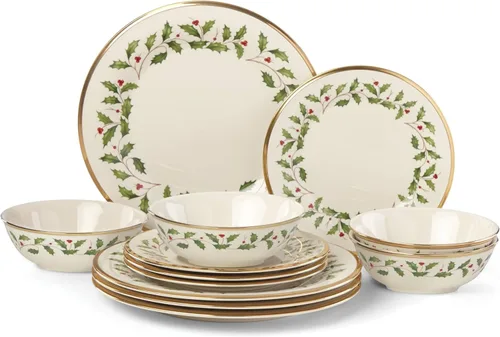 Vista 23 de Lenox Holiday - Juego navideño para postres de 12 piezas, 9.92, rojo y verde