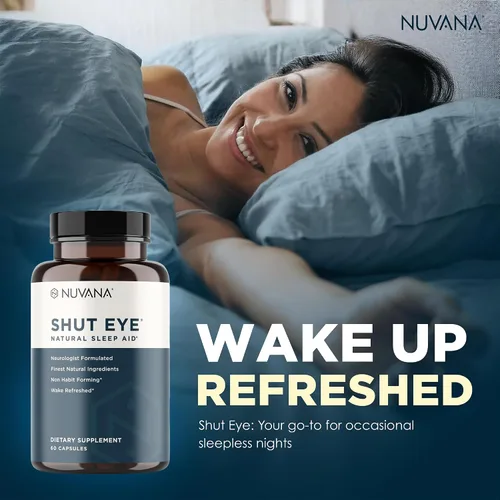 Vista 4 de Shut Eye Suplemento natural para ayudar al sueño para adultos 5 mg de melatonina Ayuda a relajar y promover el sueño profundo natural con raíz
