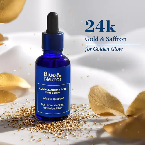 Vista 3 de Blue Nectar Suero de oro de 24 quilates con aceite puro de Kumkumadi para la cara, suero facial de colágeno ayurvédico para tensar la piel