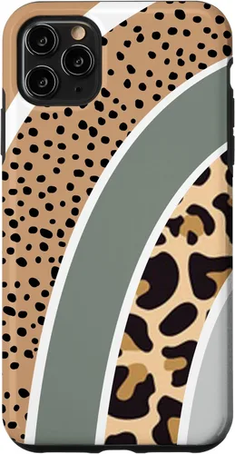 Vista 13 de Boho Burnt Orange Half Rainbow with Dotted Pattern Leopard Case for iPhone 17