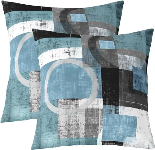 Vista 43 de Castle Fairy Juego de 2 fundas de almohada modernas con estampado de líneas geométricas de doble cara de 16 x 16 pulgadas, color gris, negro y rojo