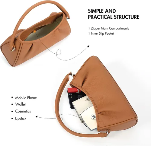 Vista 4 de XinHerun Bolsa de hombro con hoyuelos para mujer, bolso pequeño de piel auténtica con asa superior, monedero hobo moderno con pliegues