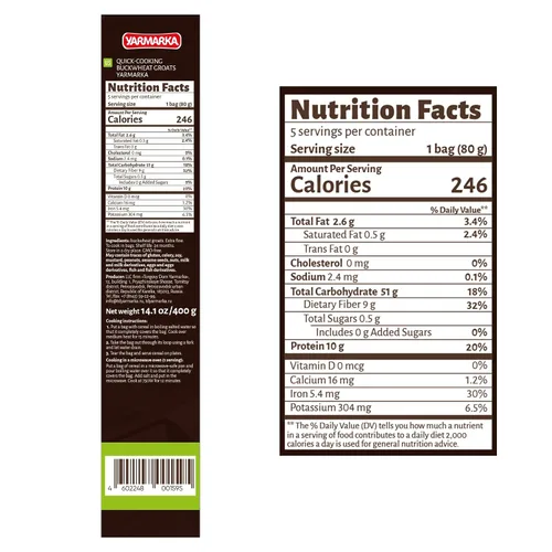 Vista 2 de Yarmarka Granos de trigo sarraceno hervido en bolsa, 5 x 80 g (14.1 oz) Kasha de grano entero descascarado, natural y puro, trigo sarraceno tostado