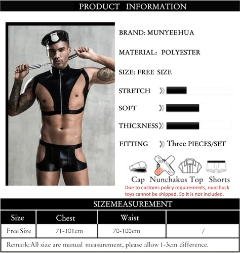 Vista 2 de Munyee Hua Conjunto de disfraz sexy para hombre, overol de león, uniforme de policía, negro