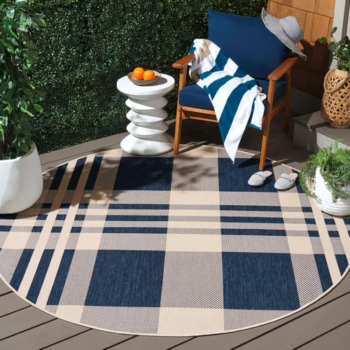 Vista 69 de SAFAVIEH Alfombra Lavable para Exteriores Colección Courtyard - 2'3" x 4', Beige y Azul, Patrón a Cuadros, No Desprende Pelusa y Fácil Limpieza