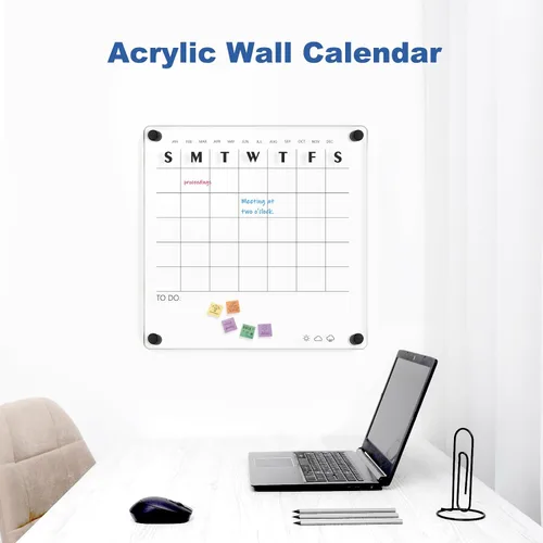 Vista 6 de Pizarra Blanca Acrílica para Pared, Pizarra Blanca Semanal Transparente de 12" x 12", Pizarra Blanca de Planificación Semanal Pequeña para Pared
