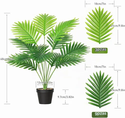 Vista 3 de Juego de 2 plantas artificiales de palma areca en macetas Planta de palma areca