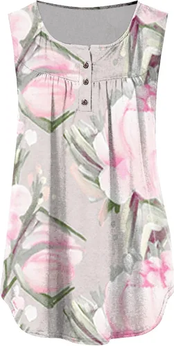 Vista 4 de XPSJBBB Crop Tops for Women Basic Sleeveless Pleated Swing Layer Tank Top Summer Button Henlny Cami Shirt Racerback Blouses
