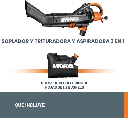 Vista 8 de WORX WG509 Trivac de 12 amperios, soplador de hojas eléctrico 3 en 1, aspirador de hojas y trituradora de hojas para el cuidado del césped