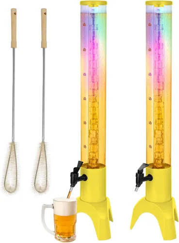Vista 9 de Torre de bebidas, dispensador de torre de mimosa de 3 litros con tubo de hielo y luz LED, dispensador de cerveza de mesa de 3.17 cuartos de galón