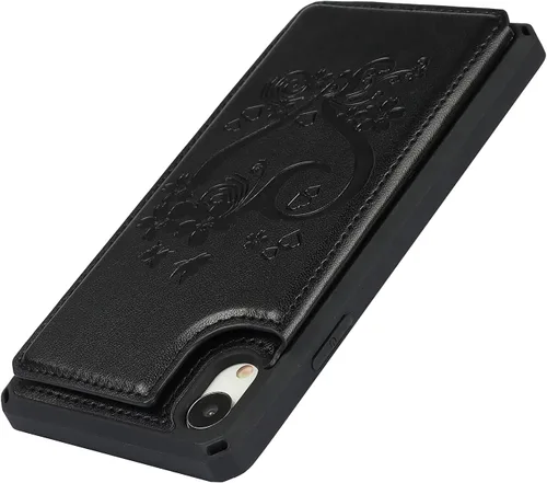 Vista 9 de iCoverCase Funda compatible con iPhone XR con tarjetero para mujer, con bloqueo RFID en relieve, de piel sintética, con correa de muñeca