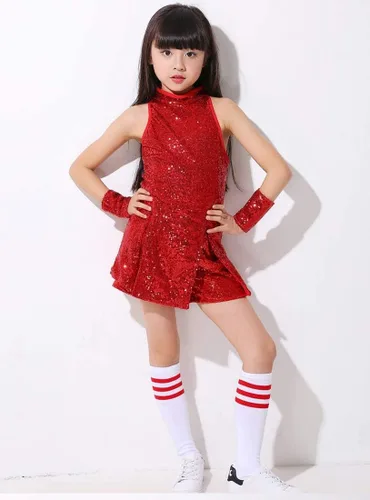 Vista 4 de LOLANTA Vestido de baile de lentejuelas para niñas de 4 a 12 años, traje de baile de hip hop, sin mangas y pantalones cortos