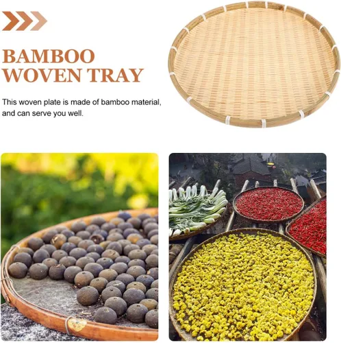 Vista 4 de NOLITOY Cesta tejida de bambú redonda para pan, cesta de comida plana de mimbre, cesta de frutas de mimbre poco profunda, cesta para servir