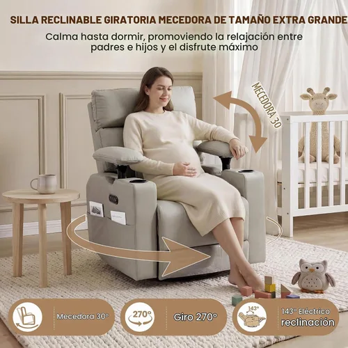 Vista 3 de FiveWillowise Silla mecedora eléctrica para guardería con reposabrazos Gris claro