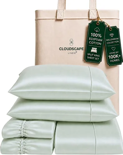 Vista 27 de Cloud Scape Linen - Juego de sábanas de algodón egipcio de doble capa, tamaño individual, tejido de satén de fibra larga, juego de 3 piezas, ropa