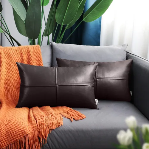 Vista 97 de BRAWARM Fundas de Almohada Decorativas de Cuero Sintético 12 X 20 Pulgadas, Fundas de Almohada Lumbar de Cuero Naranja Paquete de 2, Almohadas