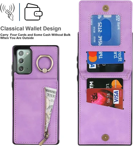 Vista 5 de Asuwish Funda de teléfono para Samsung Galaxy Note 20 5G con protector de pantalla de vidrio templado y cremallera RFID tarjetero soporte de anillo