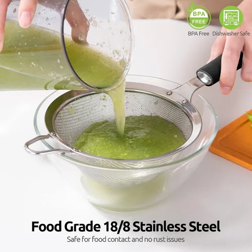 Vista 5 de U-Taste Juego de 4 espátulas de silicona sin BPA de alta resistencia de 600ºF y acero inoxidable 18/8 de 5.5 pulgadas 30 colador de malla (negro)