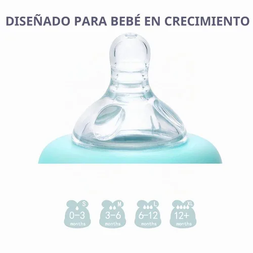 Vista 6 de Biberón de cuello ancho de cristal, más cerca de la lactancia, pezón de flujo lento, anticólicos, 4 onzas, 2 unidades (azul)
