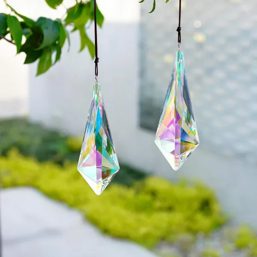 Vista 8 de H&D HYALINE & DORA Prismas Atrapasoles de Cuernos de Cristal con Revestimiento AB de 4.7", Juego de 2 Creadores de Arcoíris Prismas Colgantes