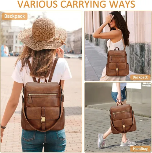 Vista 6 de KKXIU Mochila de cuero para mujer, B- marrón, Mediana, Moda
