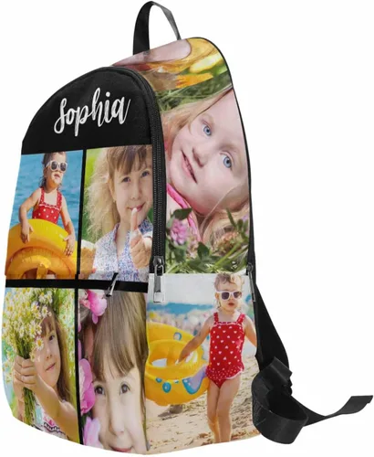 Vista 2 de M YESCUSTOM Mochila informal personalizada con fotos, bolsas escolares personalizadas con nombre de niño para niños, niñas, adolescentes, bolsa