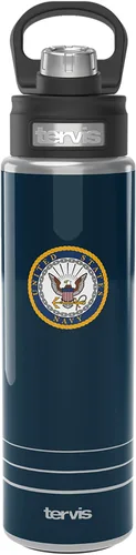 Vista 10 de Tervis Vaso aislado de doble pared con logotipo azul marino fabricado en Estados Unidos mantiene las bebidas frías y calientes, 10 onzas, ondulado