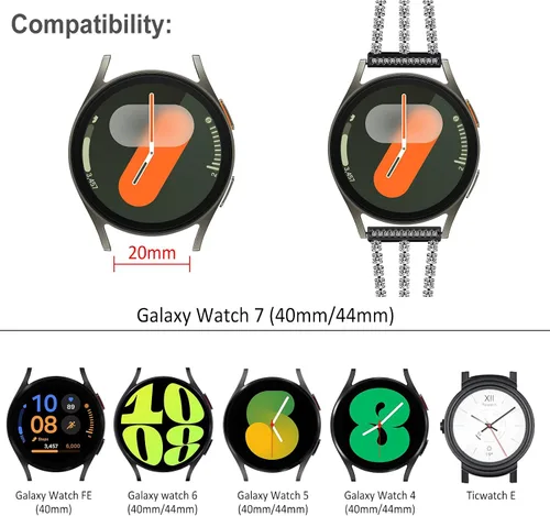 Vista 2 de Surace Galaxy Watch 40mm Correa con enlaces de diamantes brillantes para mujer - Negro