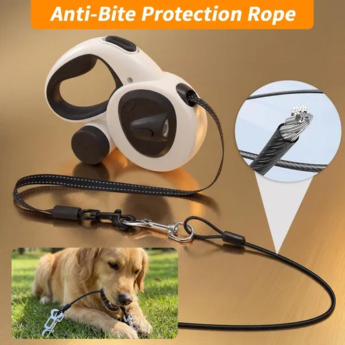 Vista 11 de Correa retráctil para perro con luz LED recargable por USB, correa resistente de 16 pies con soporte para bolsa de excrementos y cable a prueba