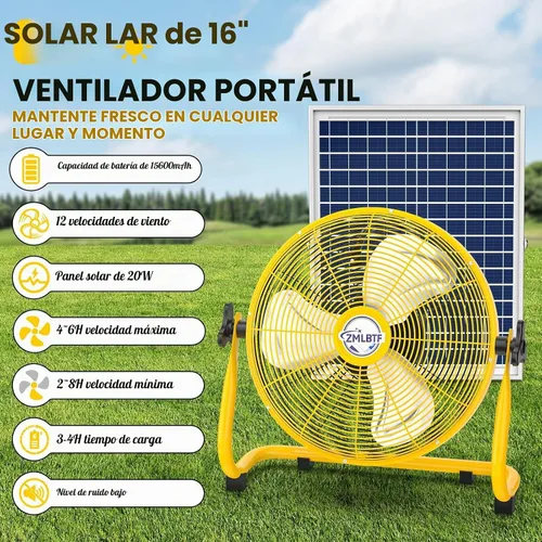 Vista 2 de Ventilador de camping solar de 16 pulgadas con panel solar Amarillo-16