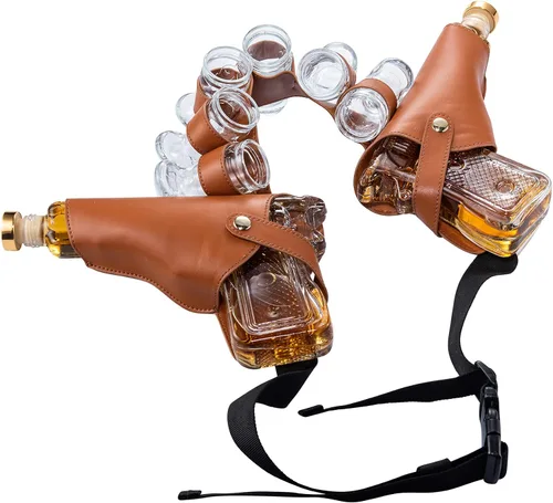 Vista 5 de Juego de decantador de pistola y vasos de chupito para fiesta, decantador de pistola de whisky y vaso de chupito, vertedores y tapón, 2 decantadores