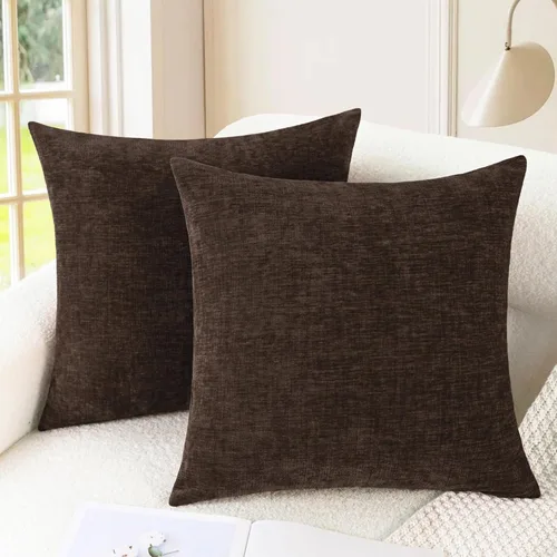 Vista 32 de CaliTime - Paquete de 2 fundas de almohada acogedoras para sofá, decoración del hogar, felpilla suave teñida sólida, 16 x 16 pulgadas, marrón Marrón