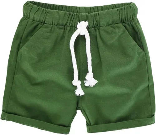 Vista 4 de HILEELANG Pantalones cortos chinos de verano para niños pequeños, de algodón, elásticos, con cordón, para uniforme escolar, 2