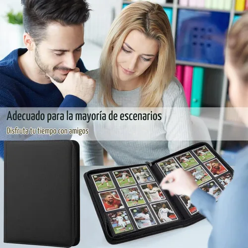 Vista 4 de Carpeta de 9 bolsillos para tarjetas intercambiables, capacidad 540 con cierre de cremallera, protector de tarjetas de piel sintética de doble cara