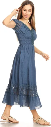 Vista 3 de Anna-Kaci Renaissance Campesant Maiden Boho Inspirado en Manga Casquillo Vestido de Encaje