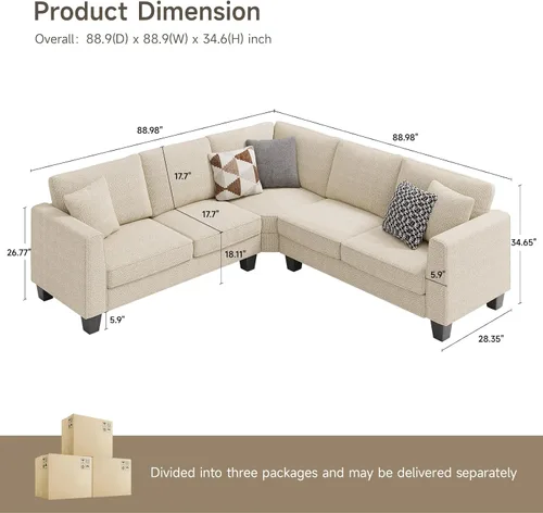 Vista 2 de ONBRILL Sofá en Forma de L, Sofá Seccional Pequeño de Esquina para Sala de Estar, Cómodo Sofá en Forma de L de Chenilla con 3 Cojines Decorativos