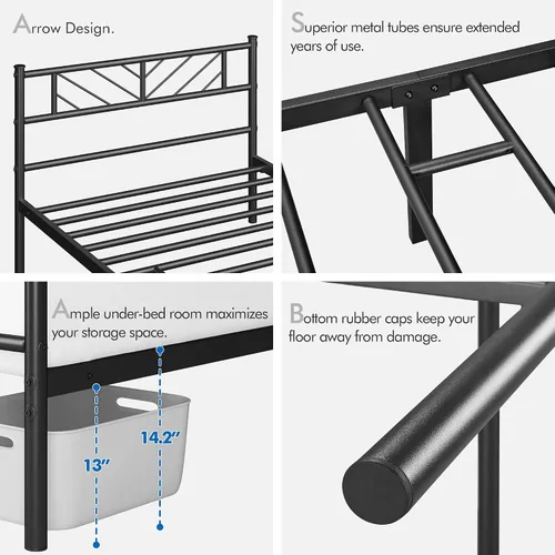 Vista 5 de Yaheetech Estructura de Cama Plataforma de Tamaño Individual con Cabecera de Diseño de Flecha, Base de Colchón de Metal de 13 Pulgadas