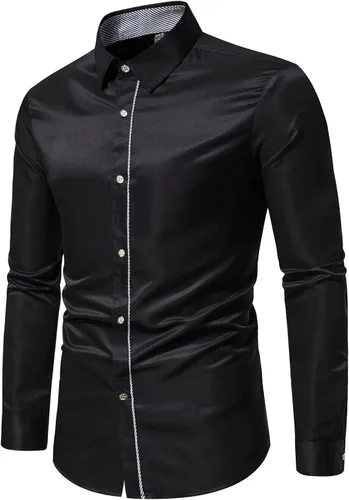 Vista 2 de Camisas de vestir para hombre, ajustadas, de manga larga, con botones, de ajuste regular, con cuello, camisetas de fiesta de trabajo
