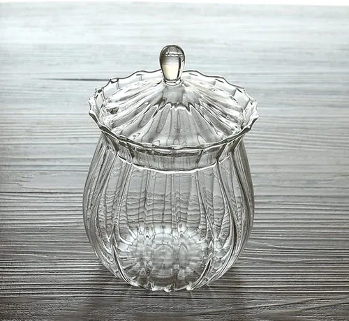Vista 7 de Tarro de azúcar de vidrio transparente a rayas retro tarro de aperitivos tarro de almacenamiento de alimentos con tapa