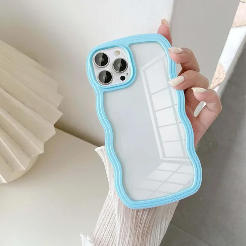 Vista 9 de UEEBAI Funda transparente con marco ondulado para iPhone 13 Pro Max de 6.7 pulgadas, funda de teléfono transparente y rizada, bonita funda ondulada