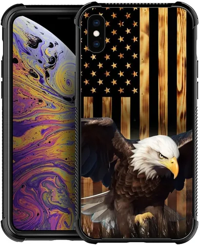 Vista 211 de Funda compatible con iPhone 8, a prueba de golpes, antiarañazos, bandera de ciervos de cola blanca de grano de madera estadounidense