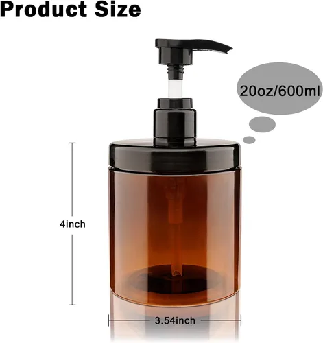 Vista 6 de Dispensador de botellas (3 unidades, 20.3 fl oz/20 onzas), color marrón Botella de plástico de boca ancha sin BPA para almacenamiento de champú