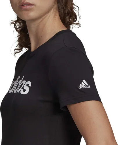 Vista 4 de adidas Camiseta de ropa de descanso para mujer con logotipo delgado, BlancoNegro