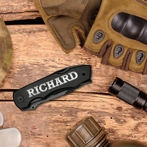 Vista 7 de Cuchillo multiherramienta personalizado con nombre grabado en 20 fuentes, cuchillo de alicates multiherramienta 9 en 1 con alicates, juego