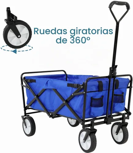 Vista 4 de Carrito plegable portátil plegable para playa, carrito de deportes al aire libre, camping, carrito de utilidad resistente con asa ajustable