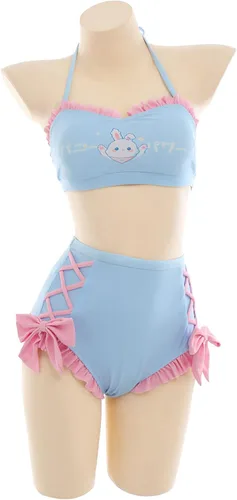 Vista 4 de haikyuu Conjunto de bikini de conejito de anime para mujer, con salida de baño, traje de baño de dos piezas con cordones