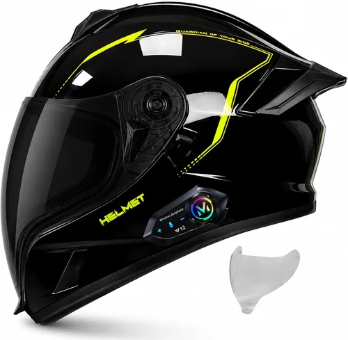 Vista 11 de Casco integral Bluetooth para motocicleta aprobado por DOT, casco modular para motocicleta con visera solar incorporada, puertos de ventilación