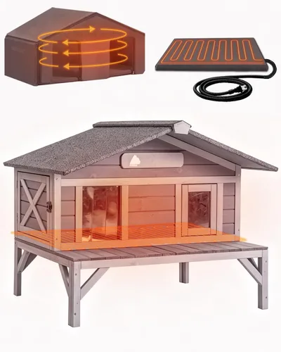 Vista 14 de GUTINNEEN Casa grande climatizada para gatos al aire libre con forro