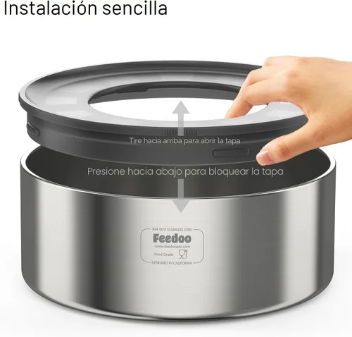 Vista 7 de Feedoo Cuenco de agua antiderrames para perros, de acero inoxidable de doble pared con tapa a prueba de salpicaduras y disco flotante, base Gris
