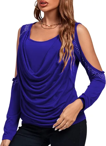 Vista 3 de Rooscier Blusa de manga larga con cuello vuelto y hombros descubiertos para mujer